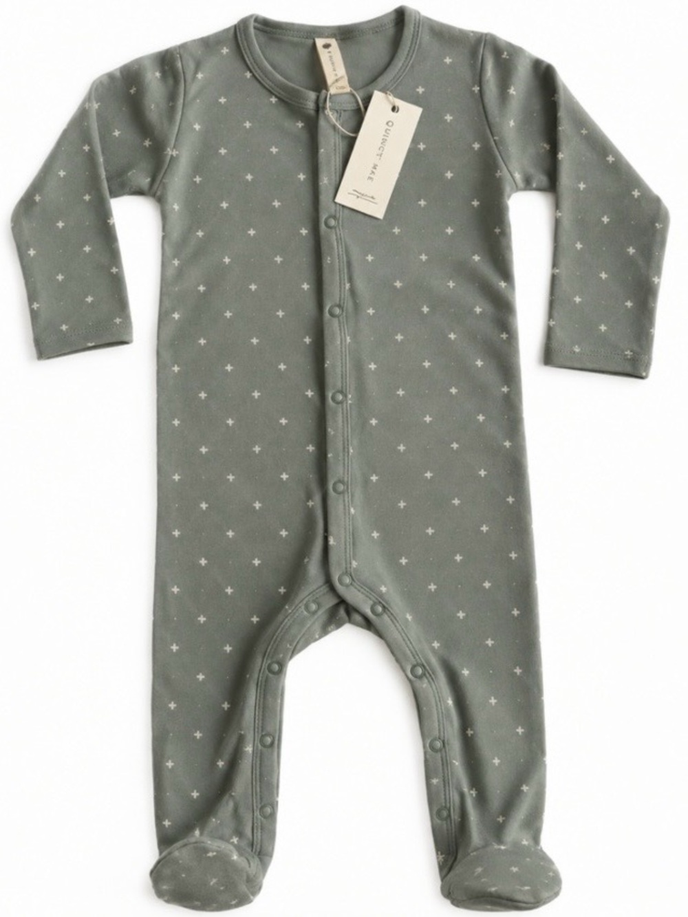Quincy Mae Footed Sleeper, 100% Organic Cotton, Sea (Sage Green), 6-12m